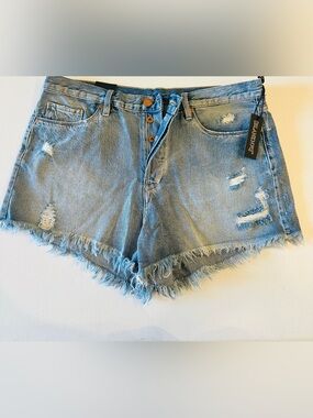 High-Rise Distressed Denim Shorts - Light Blue
New with tags